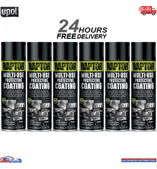 6x UPOL RAPTOR 1K MULTI-USE RMUB/AL PROTECTIVE COATING AEROSOL 450ML - BLACK